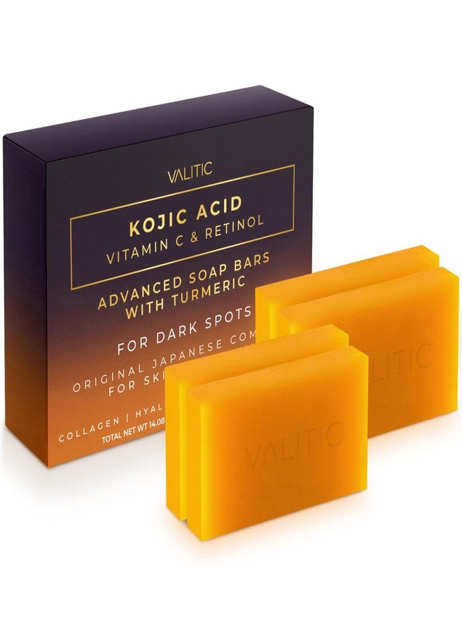 VALITIC Kojic Acid Vitamin C and Retinol Soap Bars with Turmeric for Dark Spot - Original Japanese Complex Infused with Collagen, Hyaluronic Acid, and Vitamin E (4 Pack) - Image 1